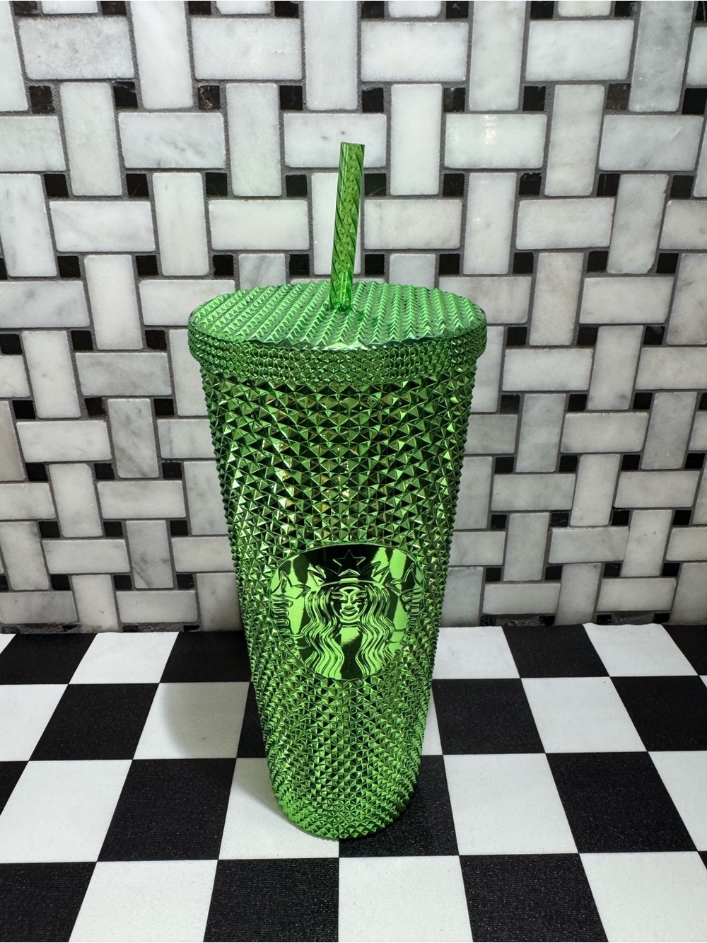 NWT- 🍀🎄New Starbucks Glam Green Studded Reusable Tumbler with Straw 🎁